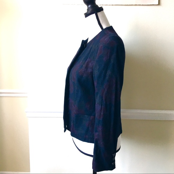 Wool flowers navy blue blazer watercolor jacket - Picture 2 of 6